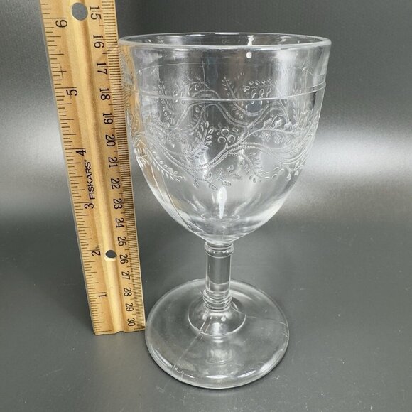 Antique EAPG Capitola Barley Goblet Bryce Higbee Clear Cups Manganese 365nm Set2 - Picture 3 of 16